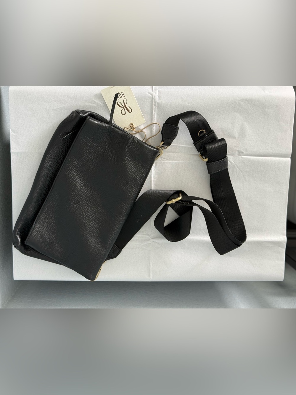 HOBO Black Pebbled Leather Crossbody with Wide Strap and Gold-Tone Hardware